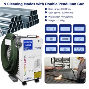 Laser rust cleaner with double pendulum cleaning gun for industrial use