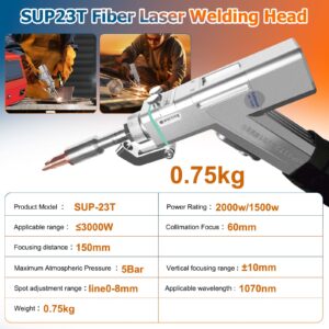 Lightweight ergonomic laser welding head SUP23T, 0.75kg handheld torch for 1500W–2000W
