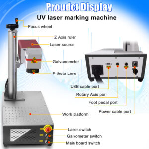 eytools UV Laser Marking Machine Structure Focus Wheel, Z-Axis Ruler, Laser Source, Galvanometer 